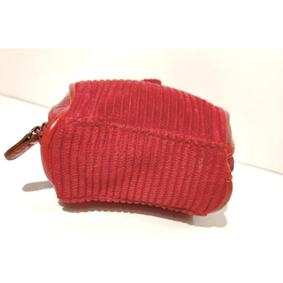 Mini Red Corduroy Cotton Full Zip Jewelry Travel Bag Bow on Handle Inside Pocket - Picture 5 of 15
